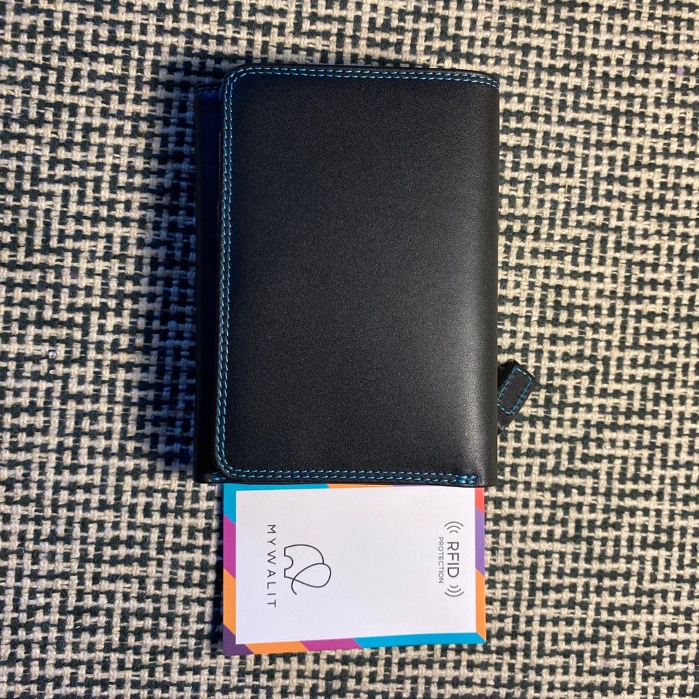 Mywalit Trifold Wallet Rainbow RFID Leather Black Blue 106-4 Unisex OS Black